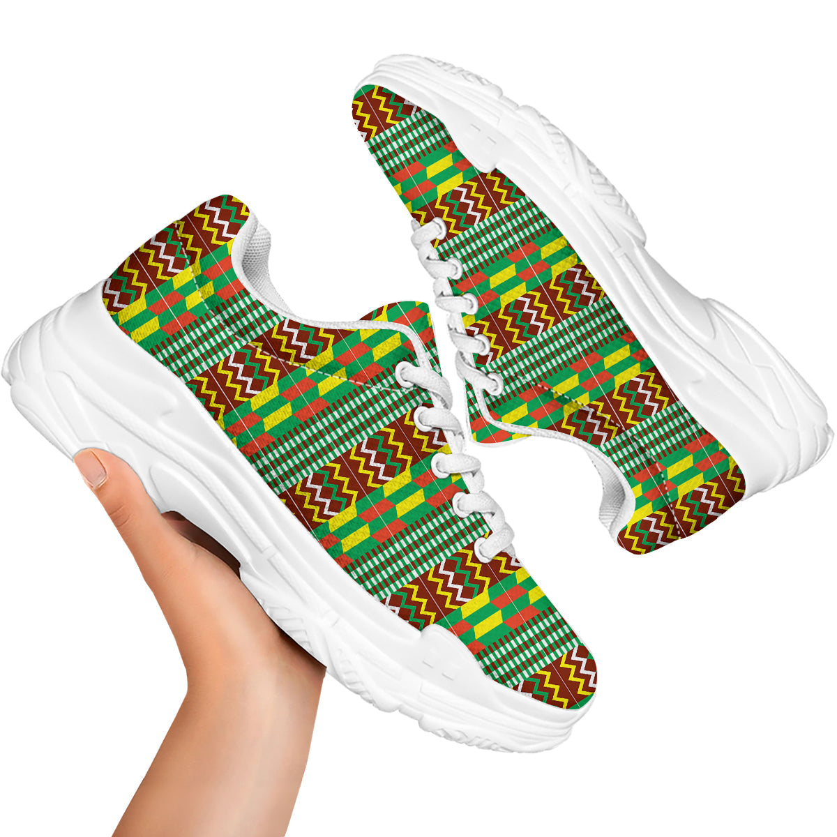 Kente Tribal West African Print Pattern White Chunky Shoes-grizzshop