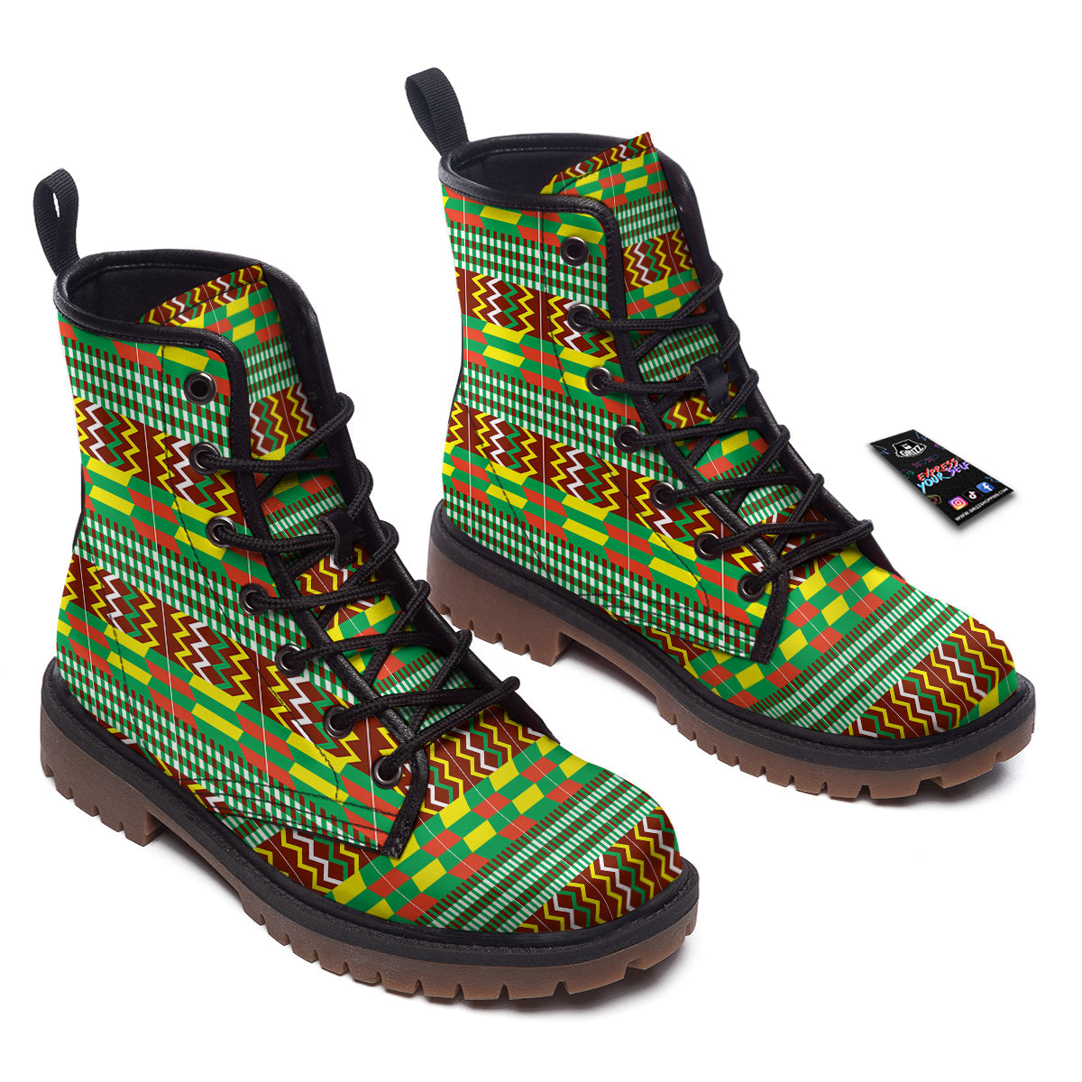 Kente Tribal West African Print Pattern Work Boots-grizzshop
