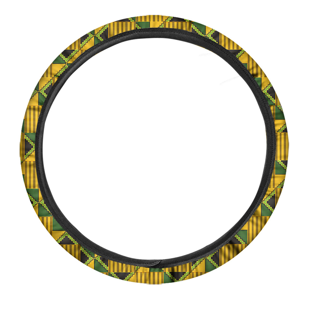 Kente Yellow Print Pattern Car Steering Wheel Cover-grizzshop