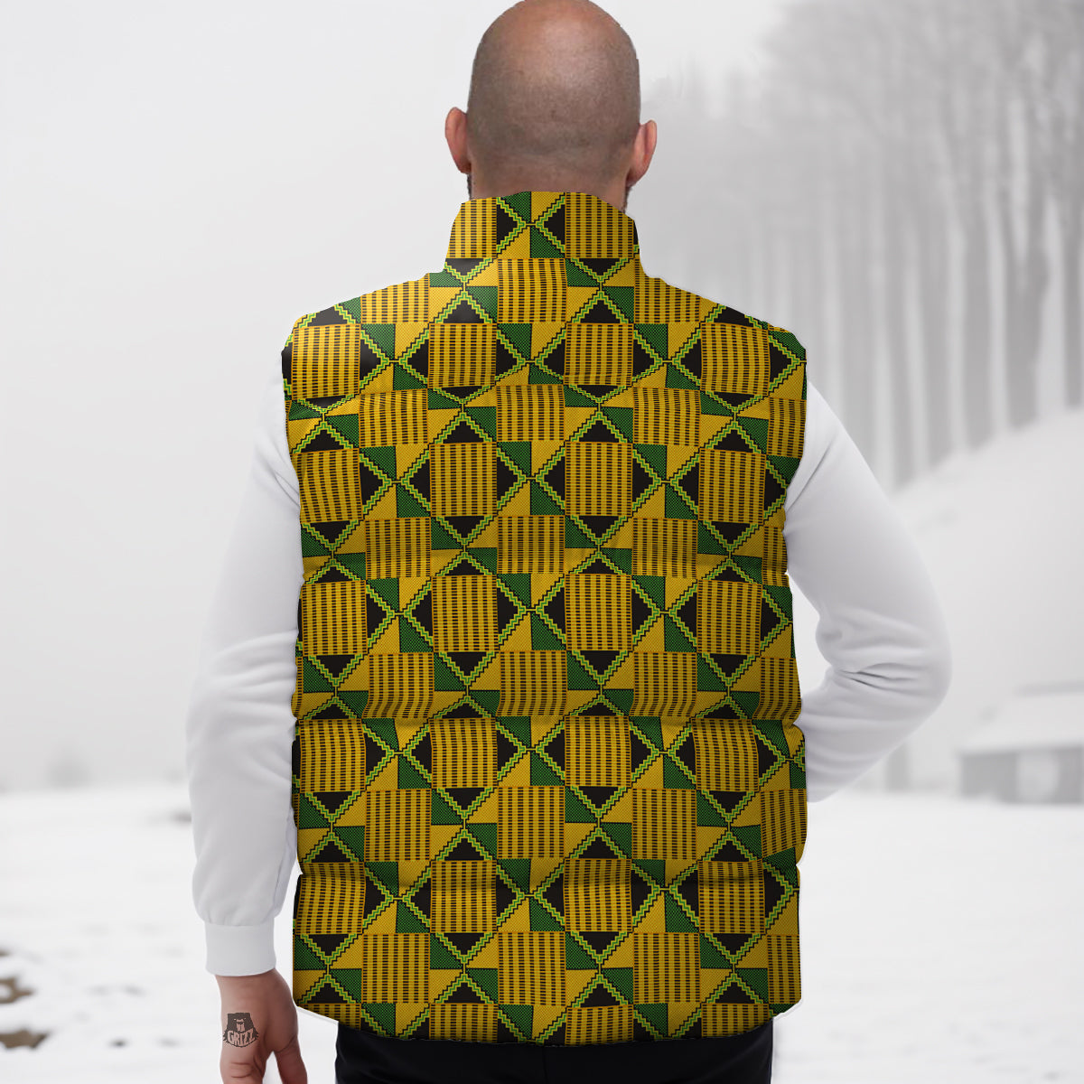 Kente Yellow Print Pattern Down Vest-grizzshop