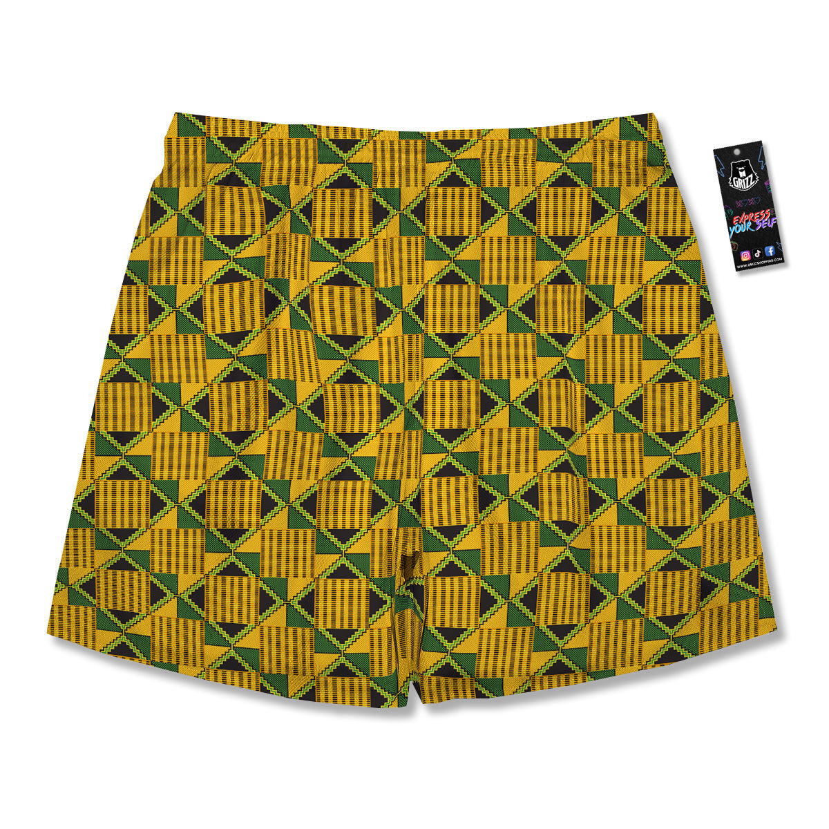 Kente Yellow Print Pattern Men's Running Shorts-grizzshop