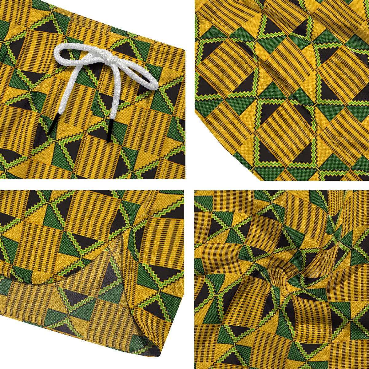 Kente Yellow Print Pattern Men's Running Shorts-grizzshop