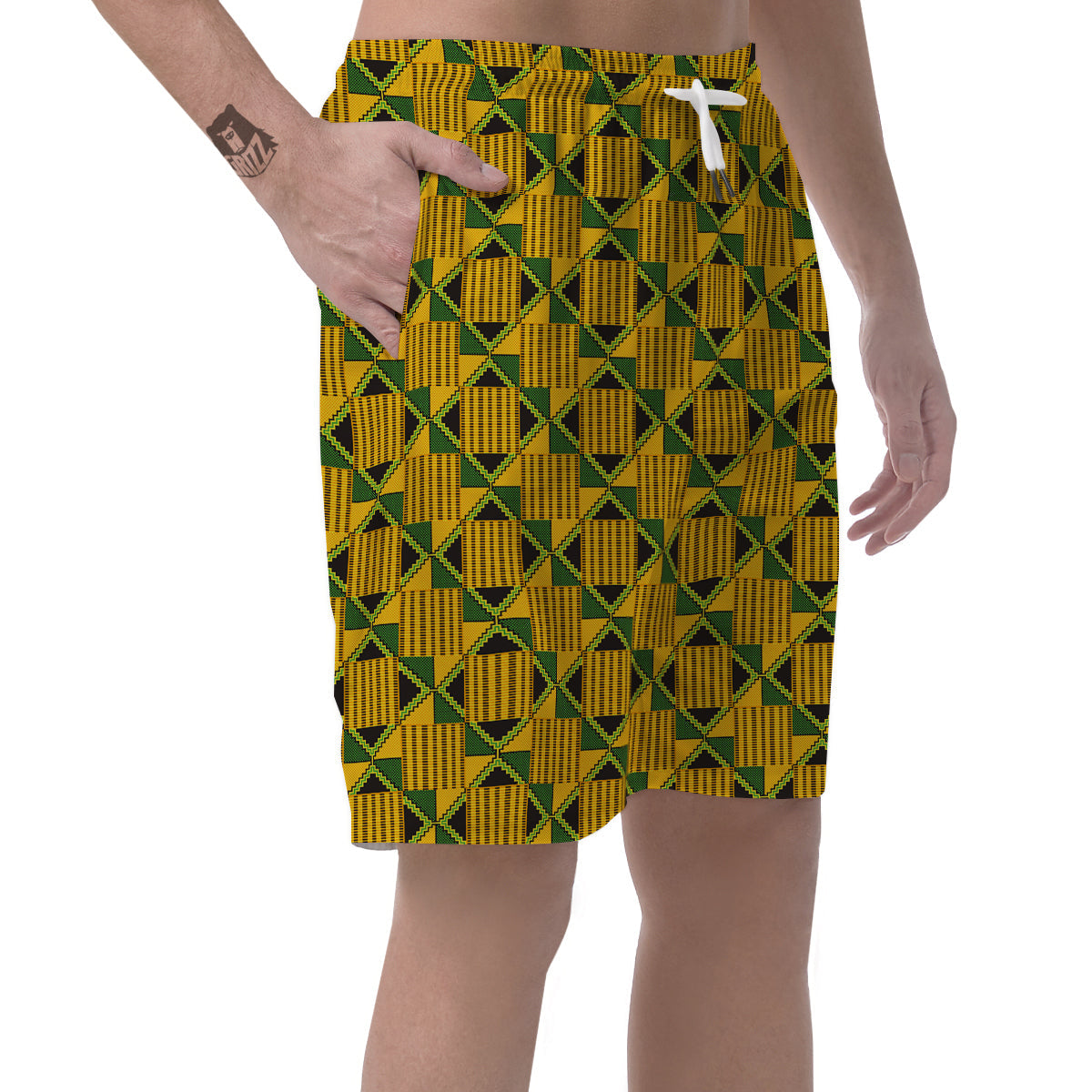 Kente Yellow Print Pattern Men's Shorts-grizzshop