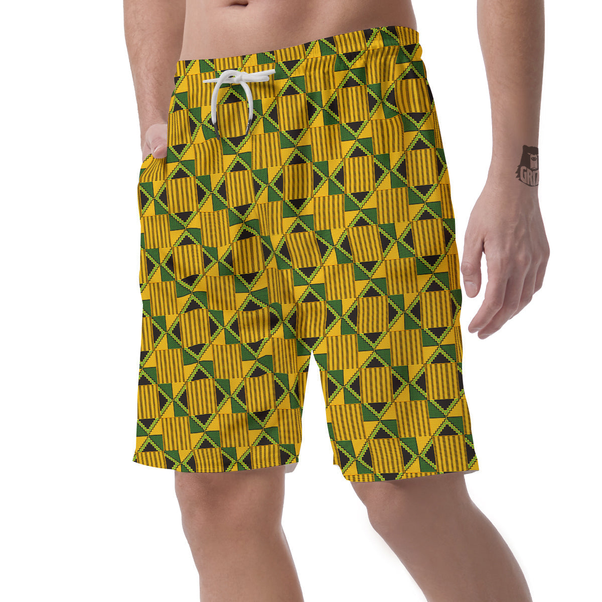 Kente Yellow Print Pattern Men's Shorts-grizzshop