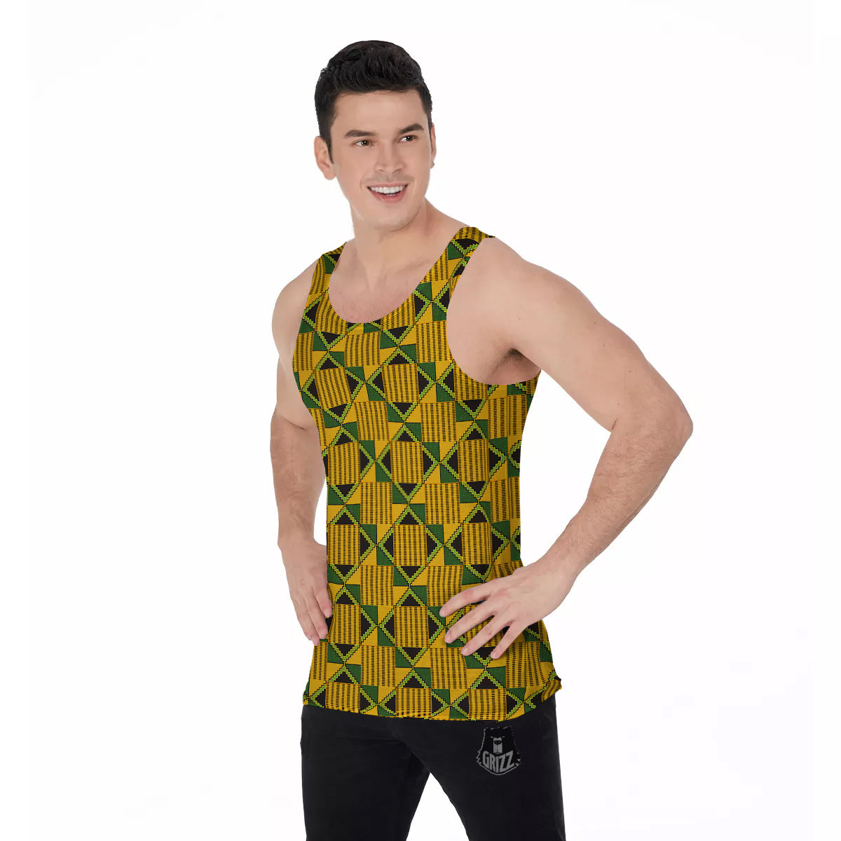 Kente Yellow Print Pattern Men's Tank Top-grizzshop