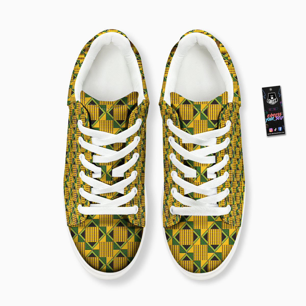 Kente Yellow Print Pattern Platform Shoes-grizzshop