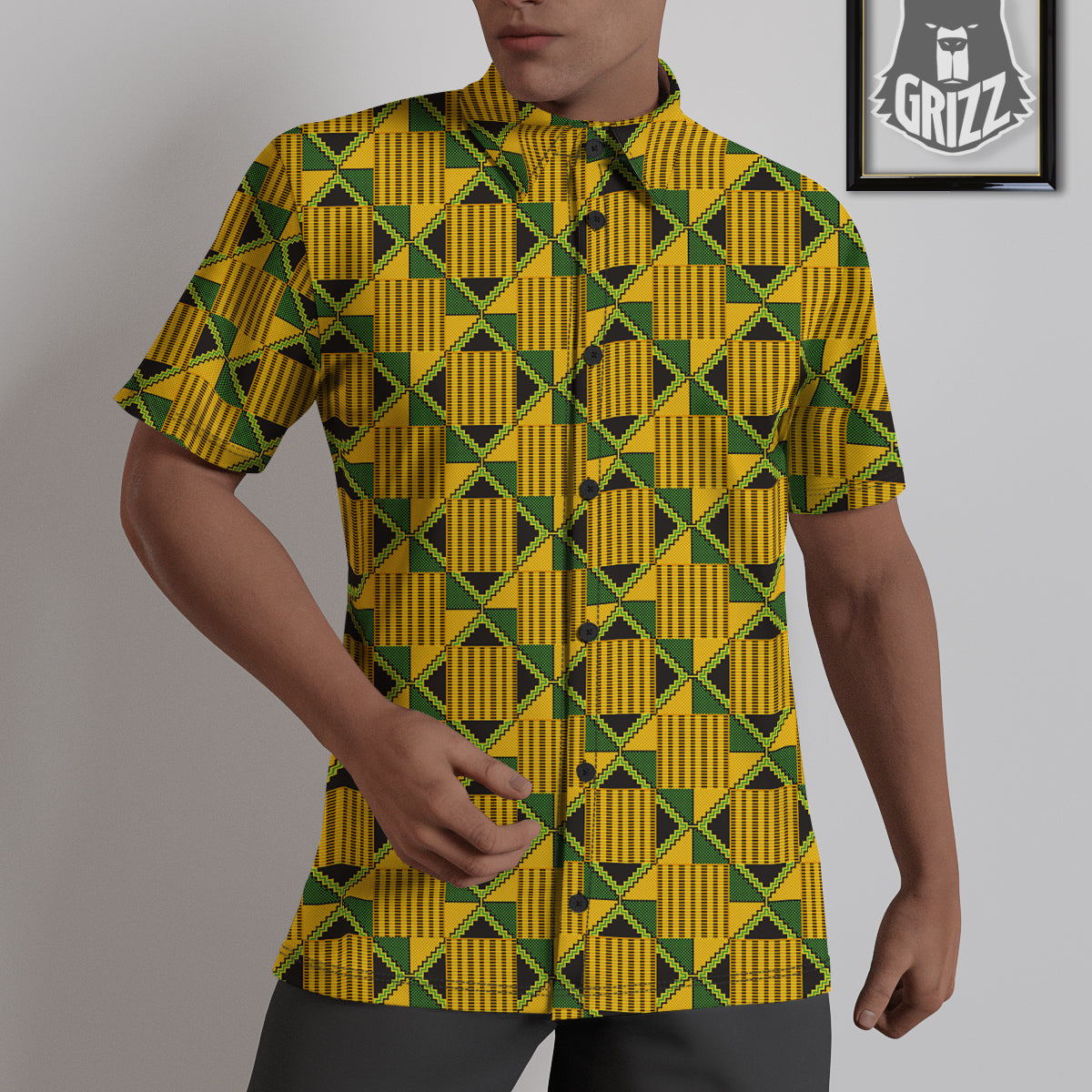 Kente Yellow Print Pattern Untucked Shirts-grizzshop