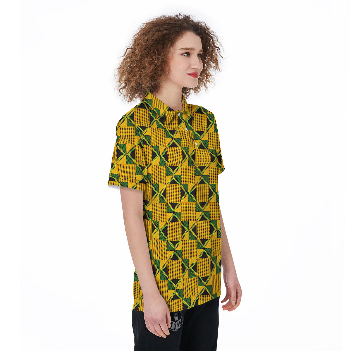 Kente Yellow Print Pattern Women's Golf Shirts-grizzshop