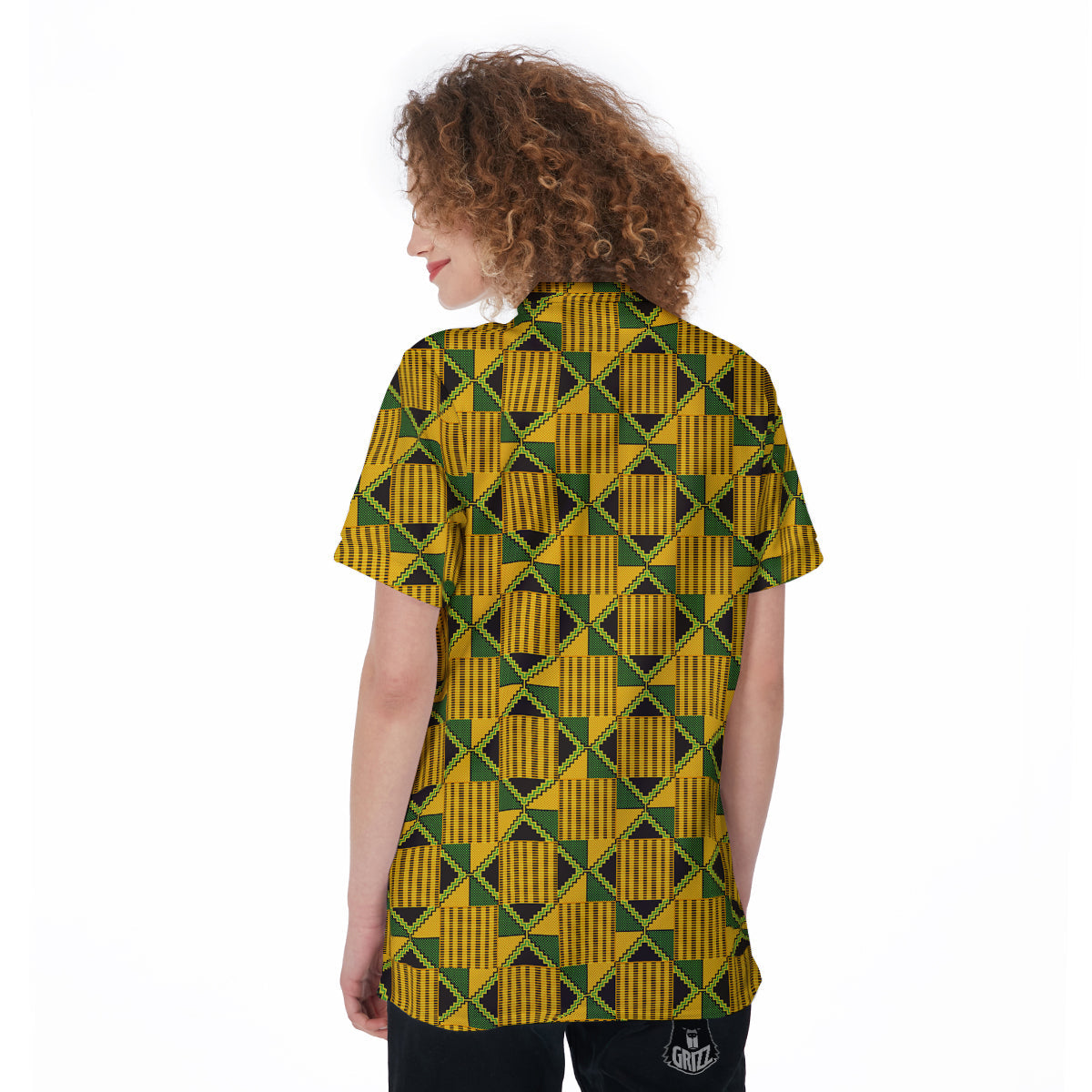 Kente Yellow Print Pattern Women's Golf Shirts-grizzshop