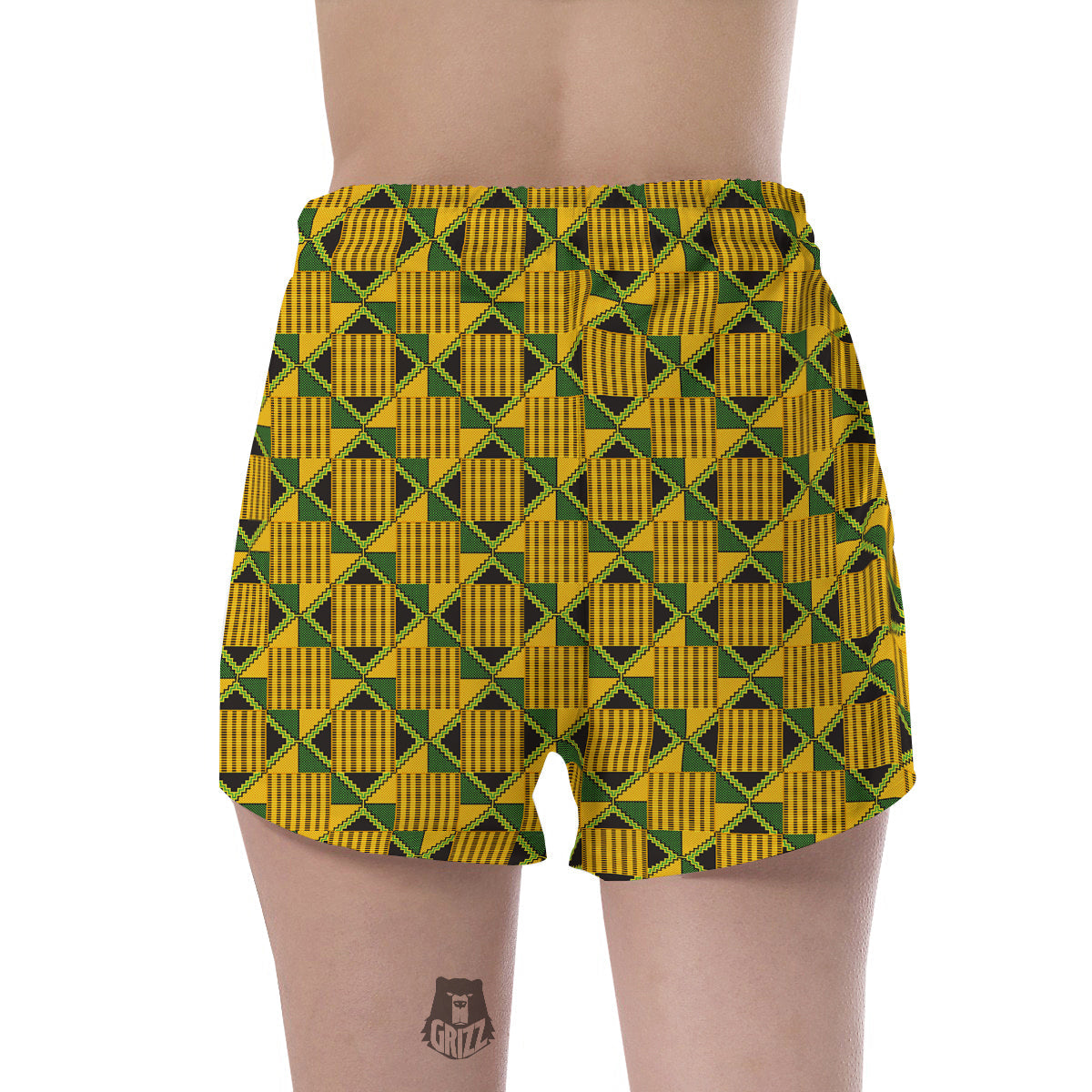 Kente Yellow Print Pattern Women's Shorts-grizzshop