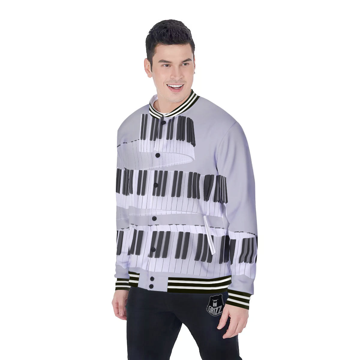 Keyboard Spiral Piano Print Baseball Jacket-grizzshop