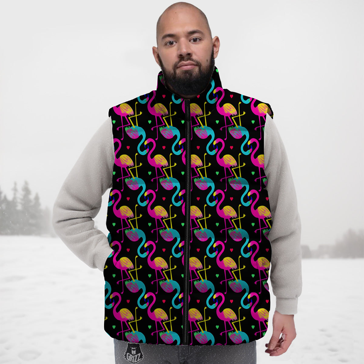 Killer Whale Orca Print Pattern Down Vest-grizzshop