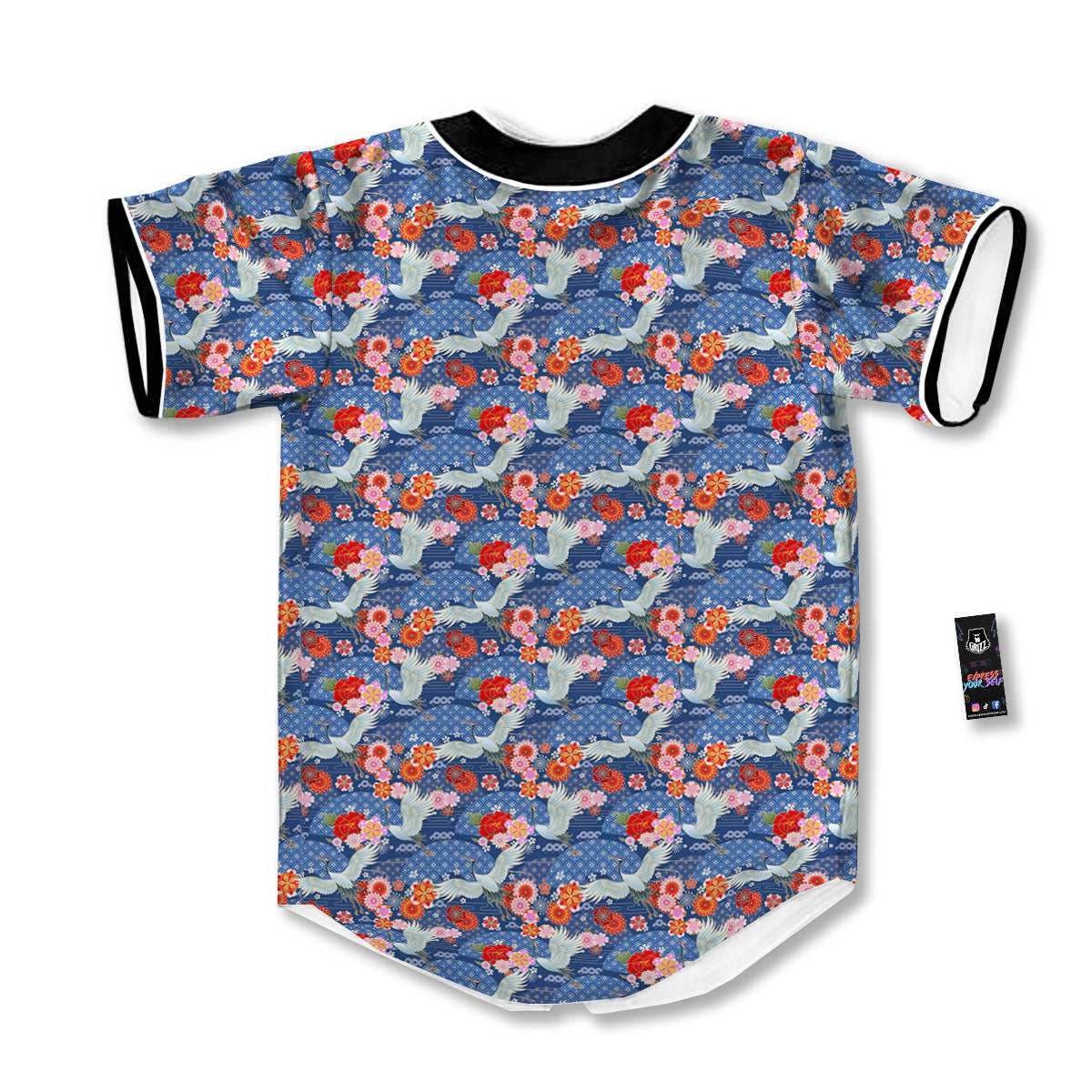 Kimono Bird Crane Print Pattern Baseball Jersey-grizzshop