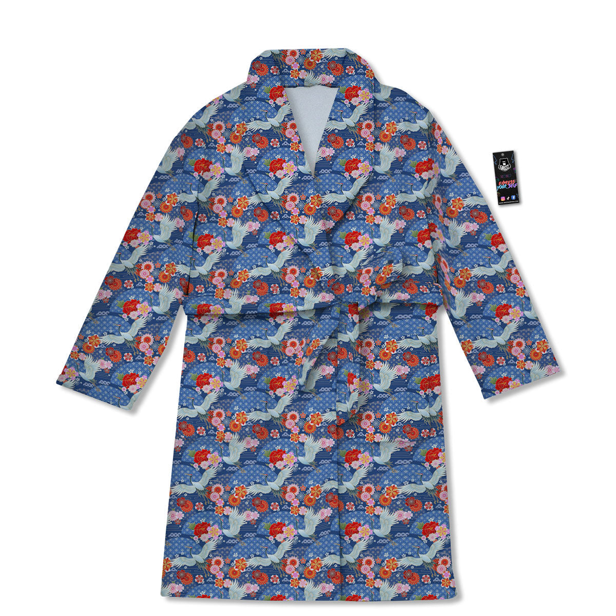 Kimono Bird Crane Print Pattern Bathrobe-grizzshop