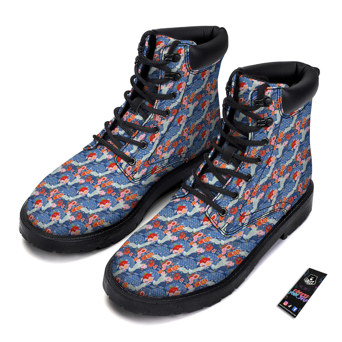 Kimono Bird Crane Print Pattern Boots-grizzshop