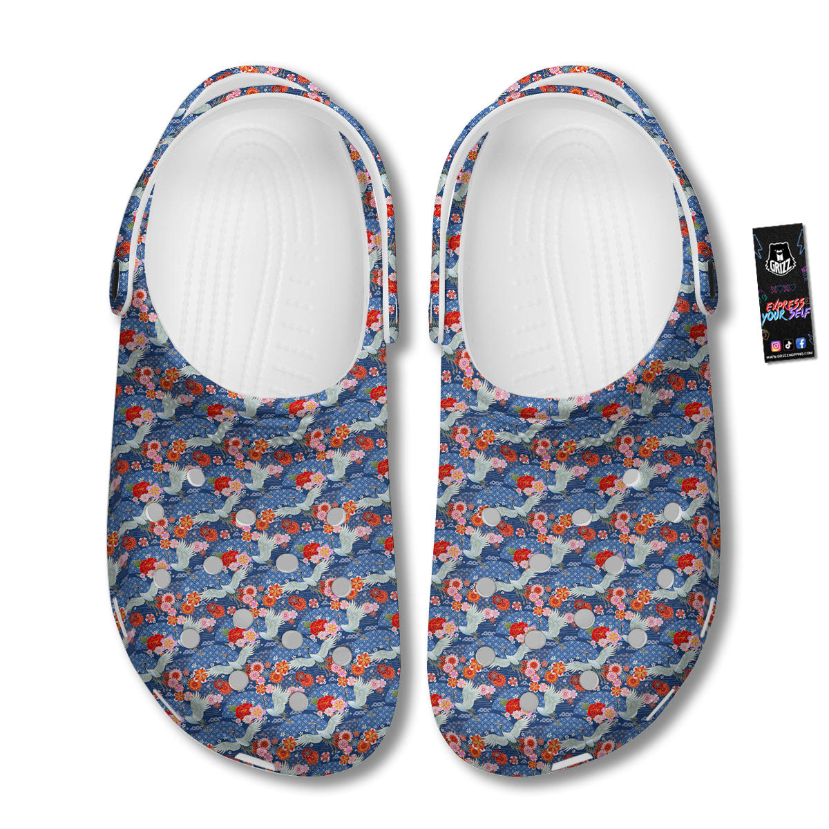 Kimono Bird Crane Print Pattern Clog-grizzshop