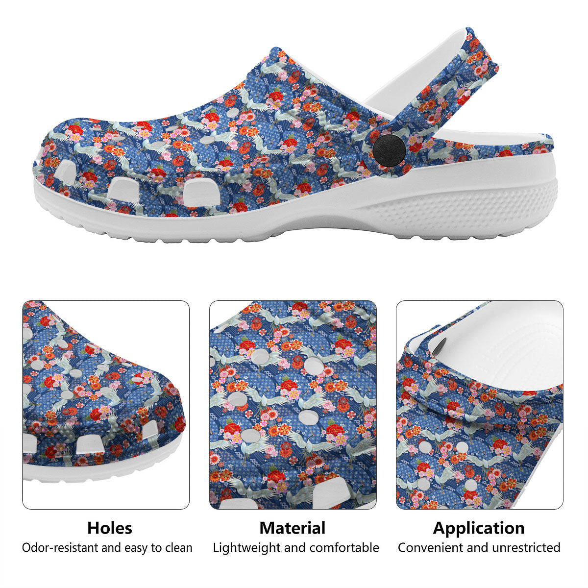 Kimono Bird Crane Print Pattern Clog-grizzshop