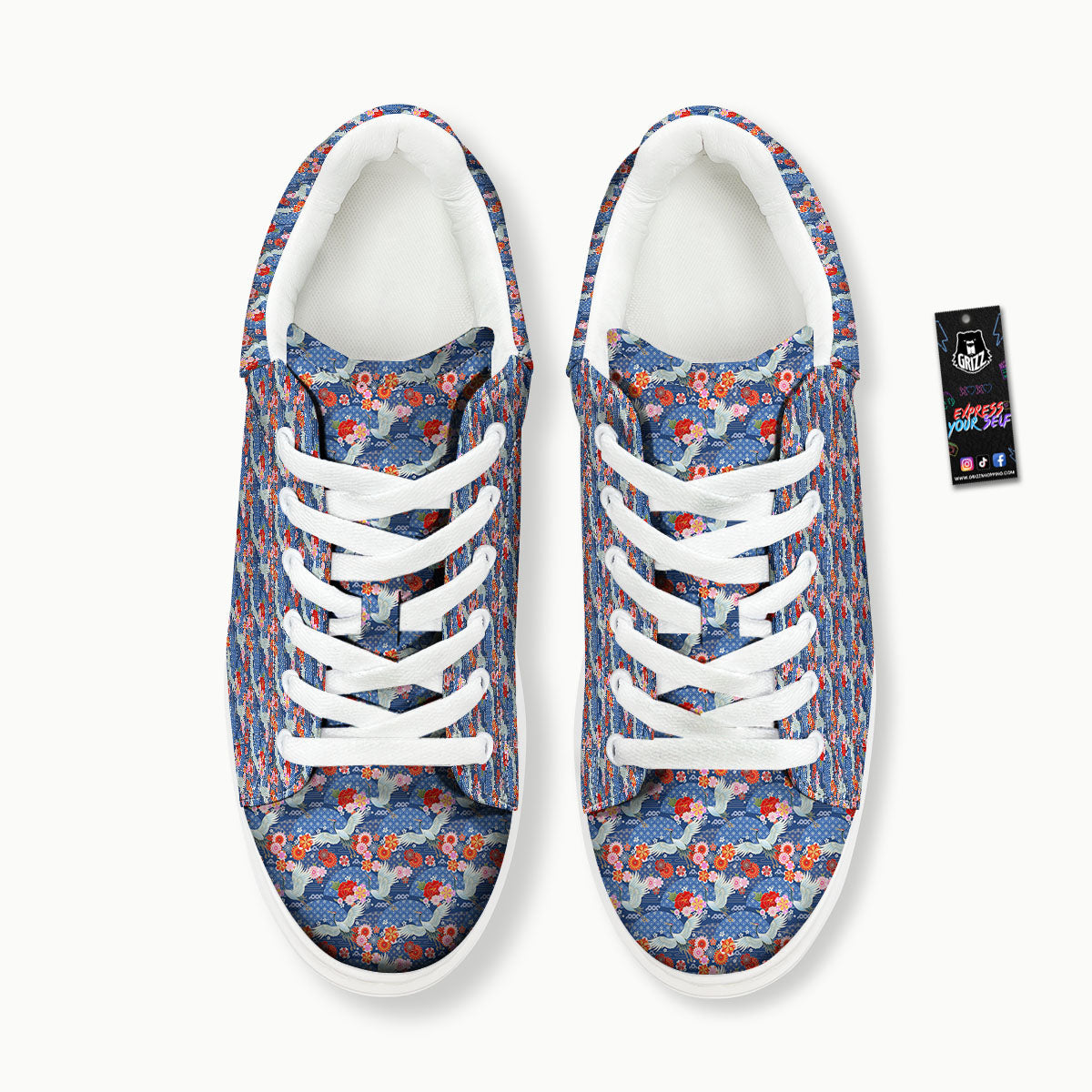 Kimono Bird Crane Print Pattern Platform Shoes-grizzshop