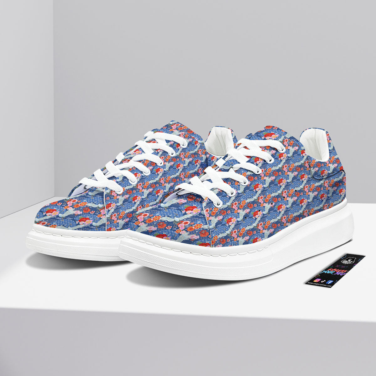 Kimono Bird Crane Print Pattern Platform Shoes-grizzshop