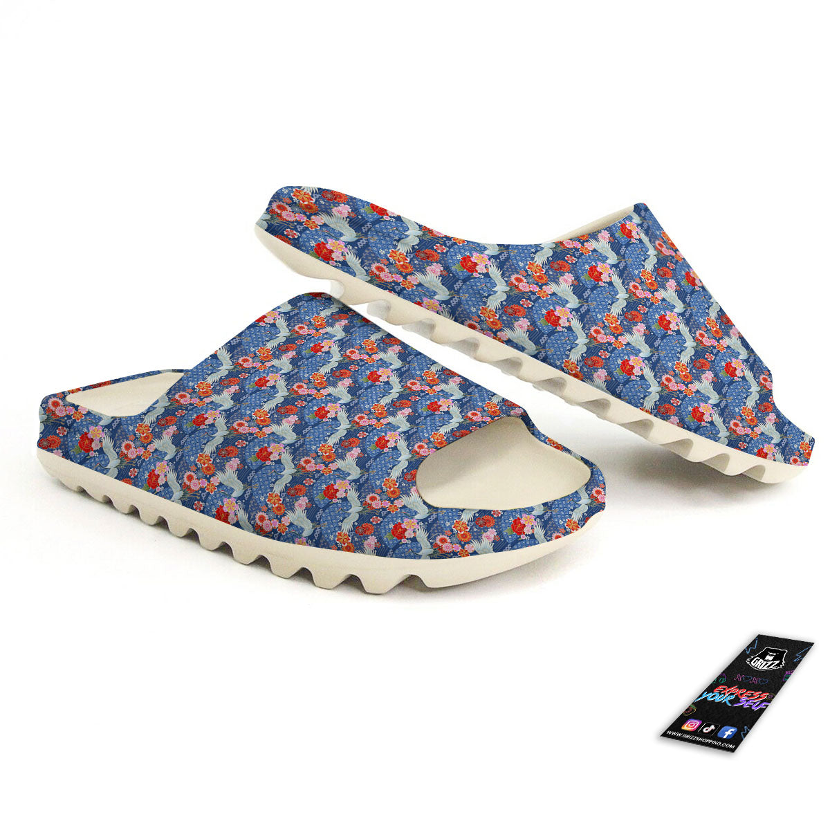 Kimono Bird Crane Print Pattern Sandals-grizzshop
