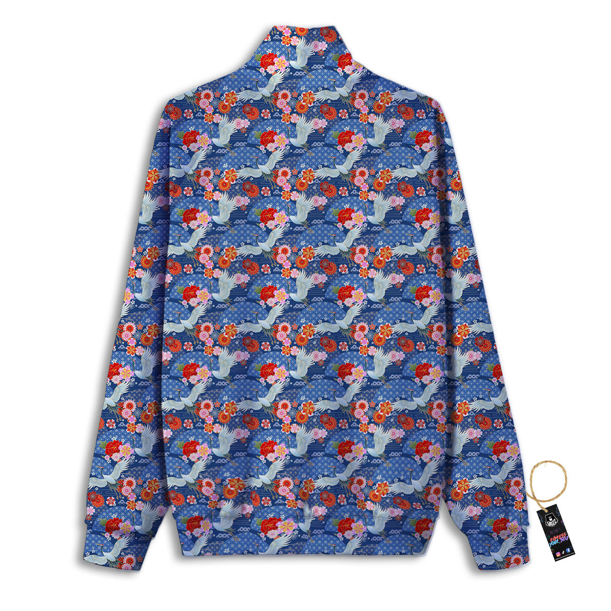Kimono Bird Crane Print Pattern Track Jacket-grizzshop