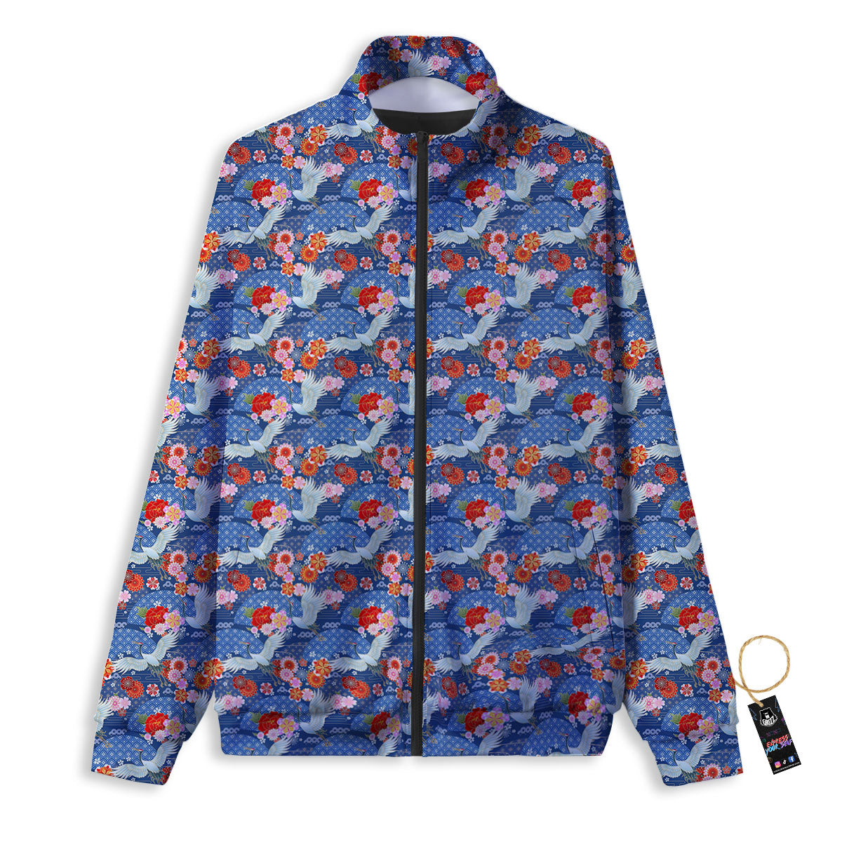 Kimono Bird Crane Print Pattern Track Jacket-grizzshop