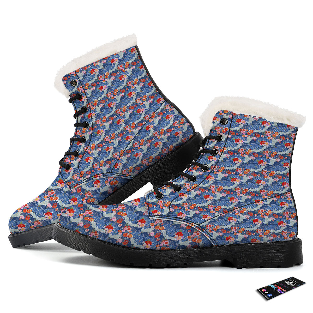 Kimono Bird Crane Print Pattern Winter Boots-grizzshop