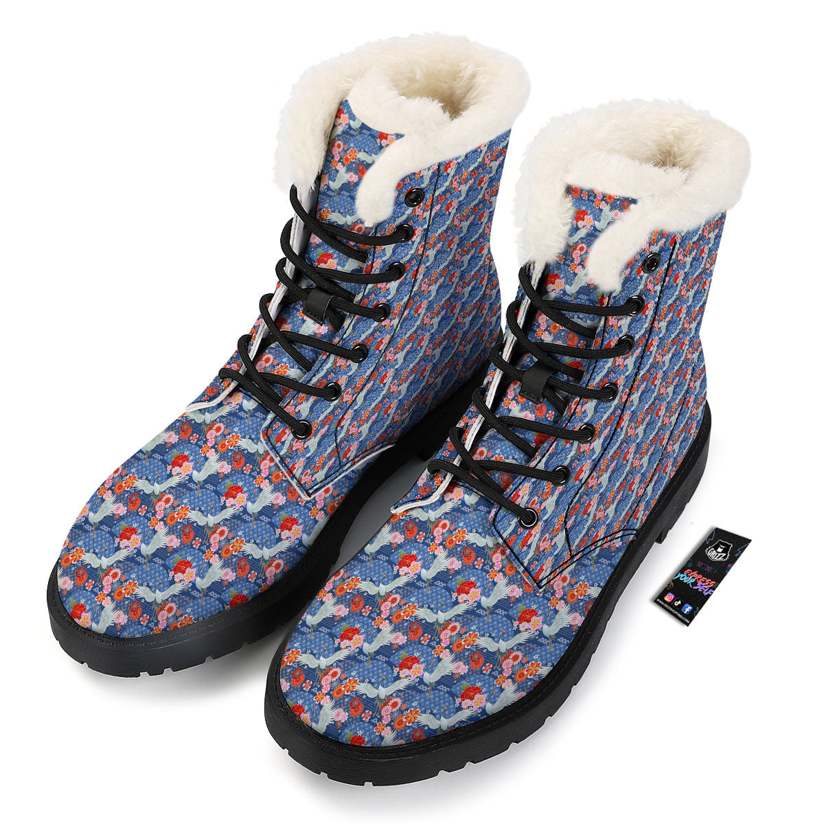 Kimono Bird Crane Print Pattern Winter Boots-grizzshop