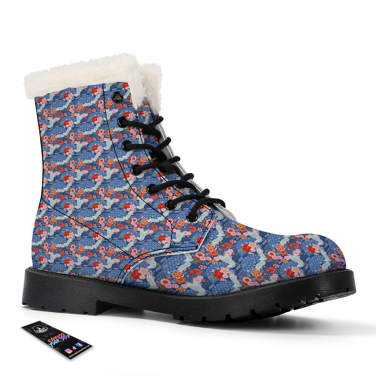 Kimono Bird Crane Print Pattern Winter Boots-grizzshop