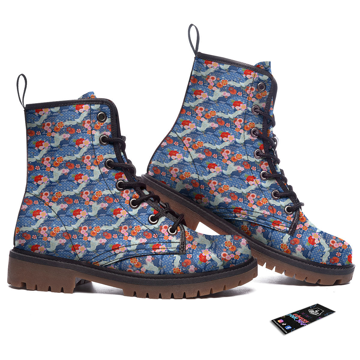 Kimono Bird Crane Print Pattern Work Boots-grizzshop
