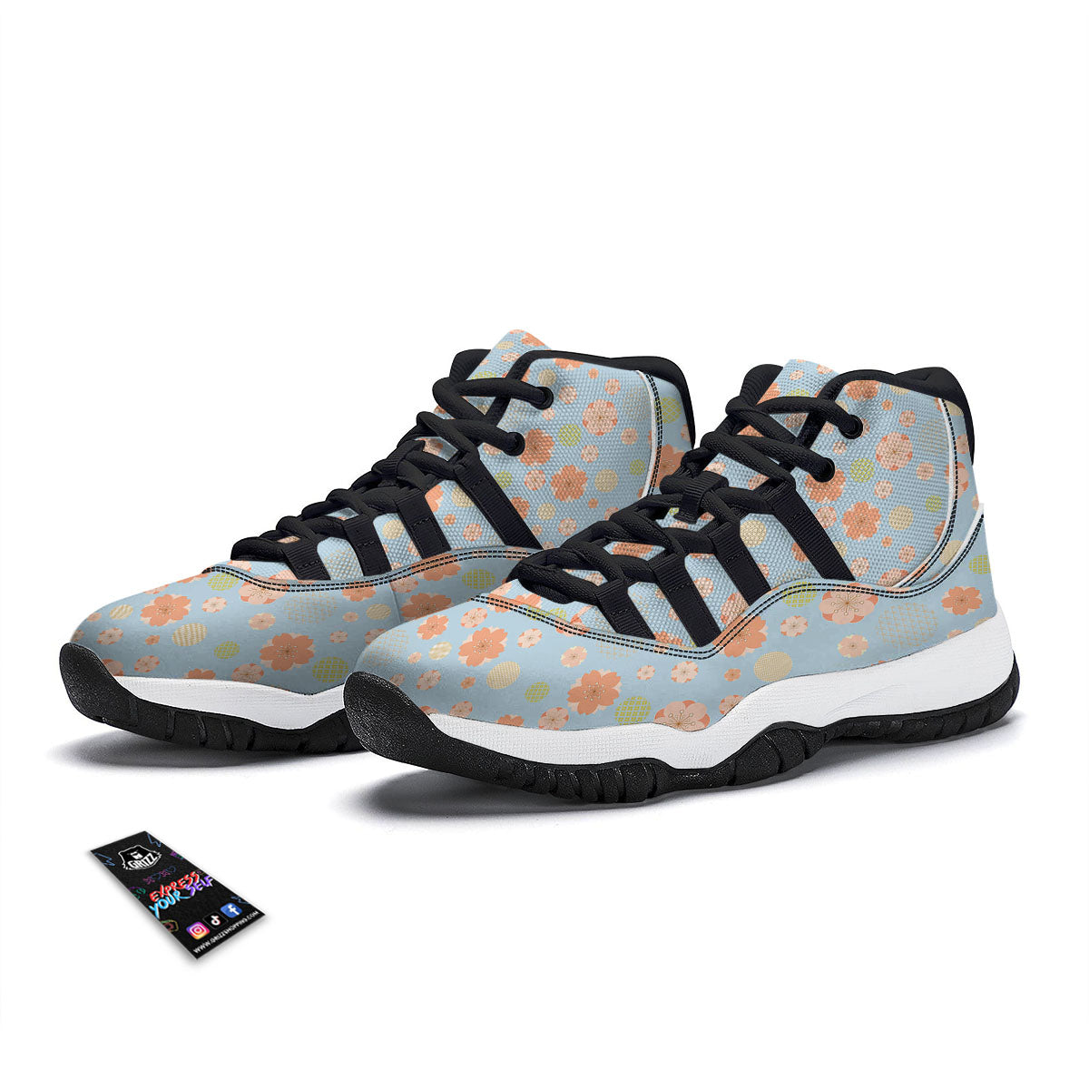 Kimono Cherry Blossom Print Pattern Black Bball Shoes-grizzshop