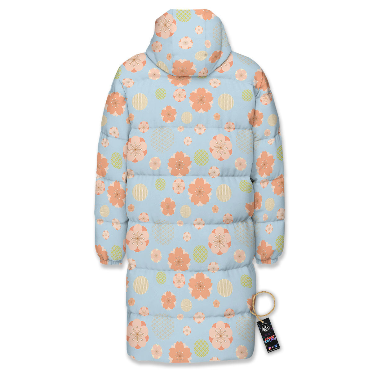 Kimono Cherry Blossom Print Pattern Long Down Jacket-grizzshop