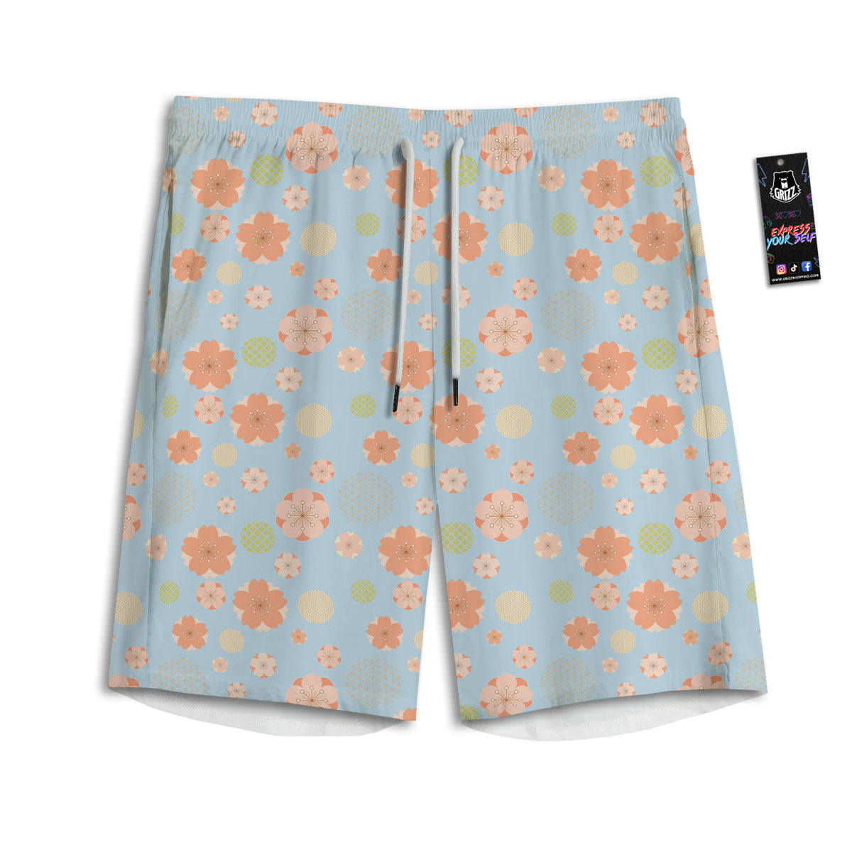 Kimono Cherry Blossom Print Pattern Men's Athletic Shorts