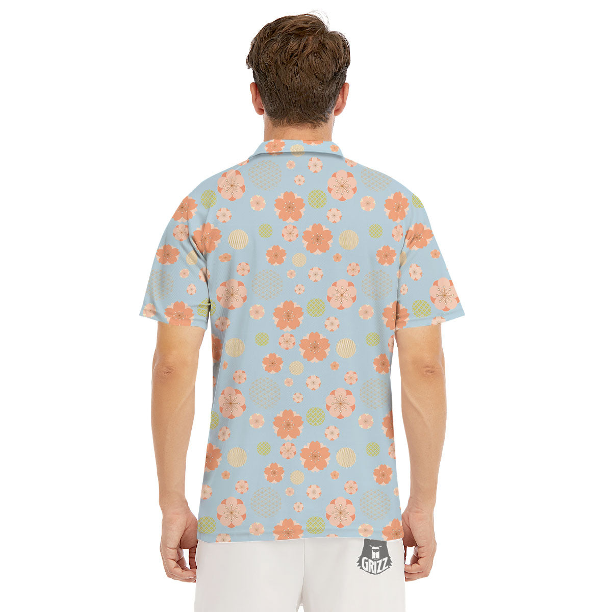 Kimono Cherry Blossom Print Pattern Men's Golf Shirts-grizzshop