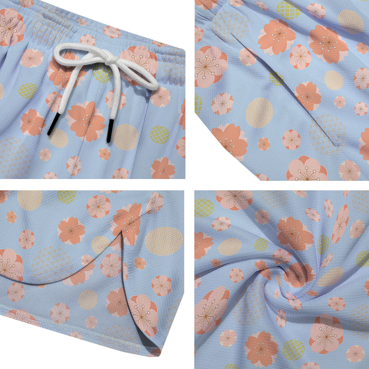 Kimono Cherry Blossom Print Pattern Men's Running Shorts-grizzshop