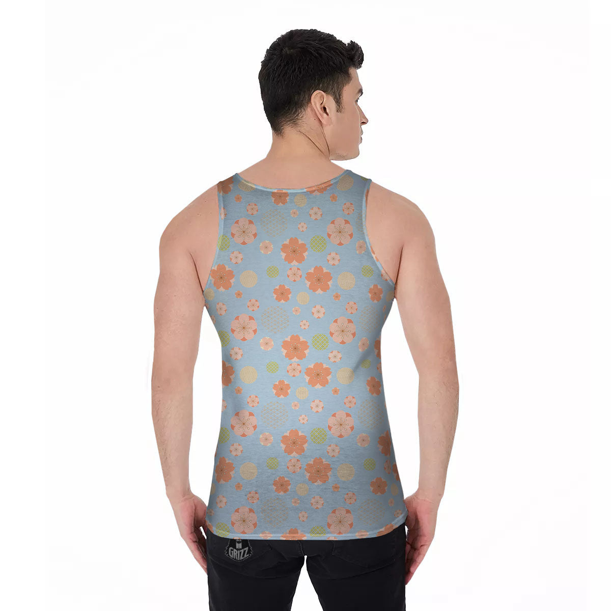 Kimono Cherry Blossom Print Pattern Men's Tank Top-grizzshop