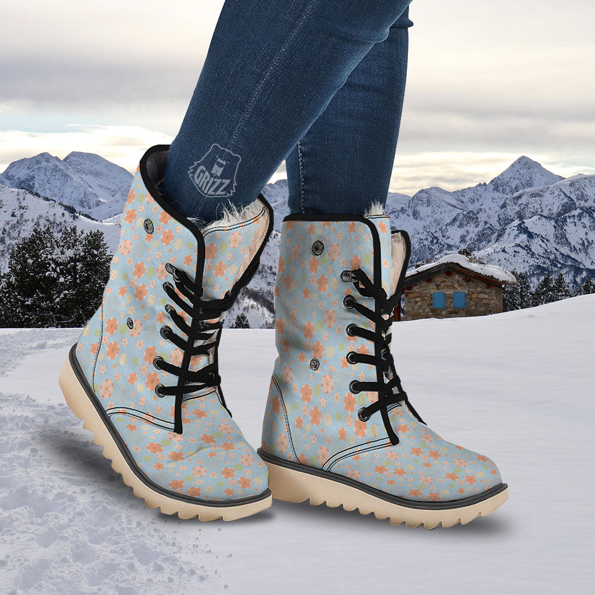 Kimono Cherry Blossom Print Pattern Snow Boots-grizzshop
