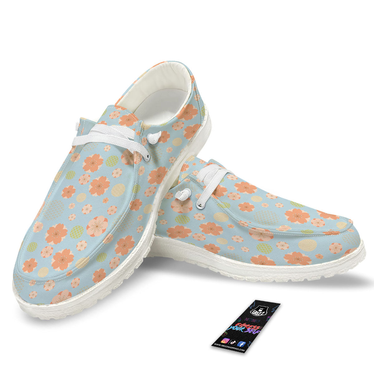 Kimono Cherry Blossom Print Pattern White Loafers-grizzshop