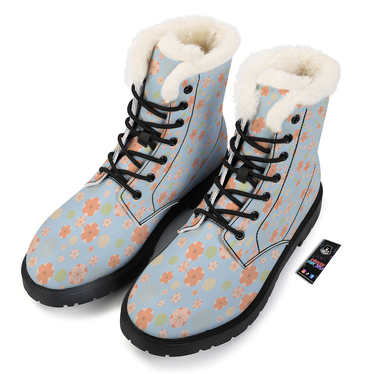 Kimono Cherry Blossom Print Pattern Winter Boots-grizzshop