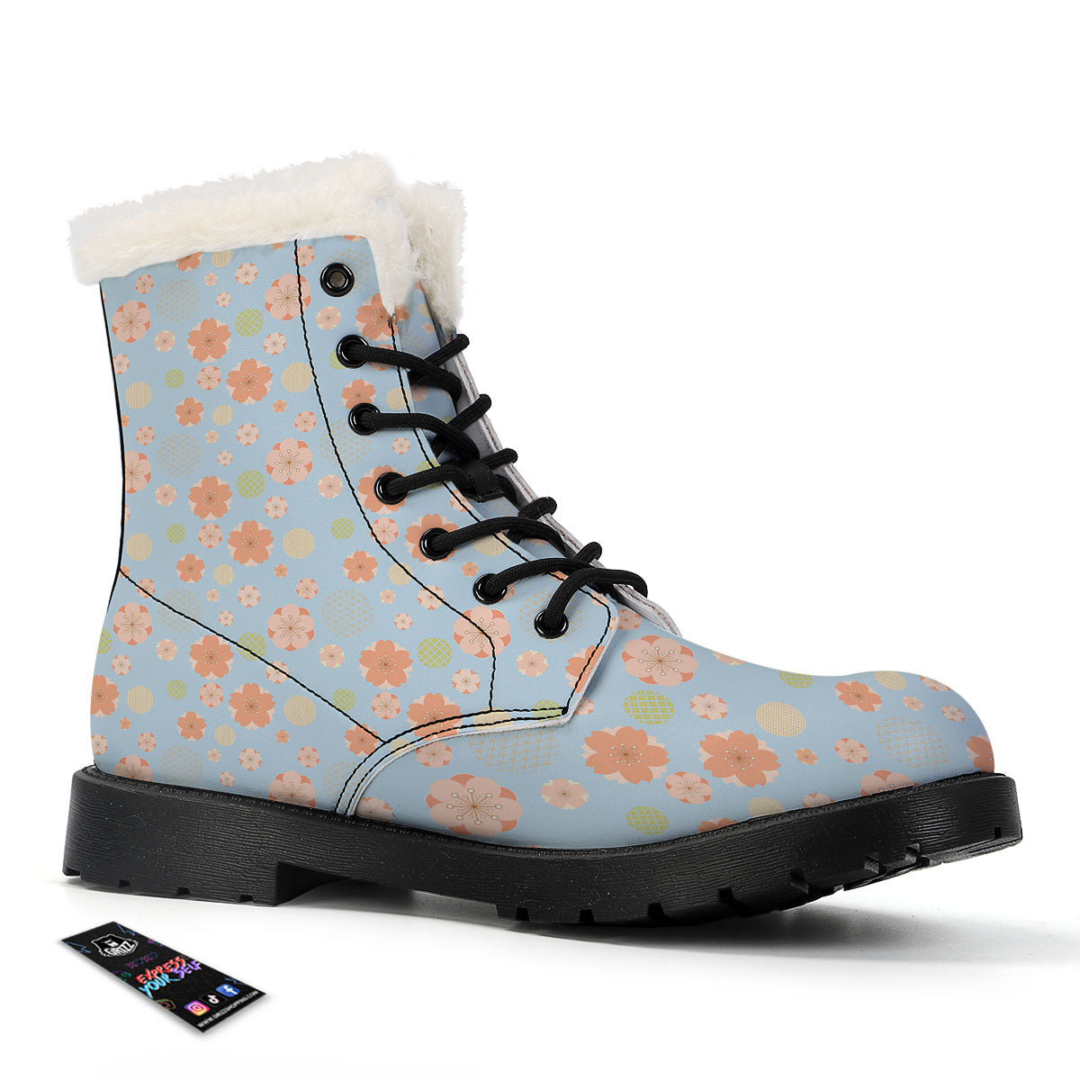 Kimono Cherry Blossom Print Pattern Winter Boots-grizzshop