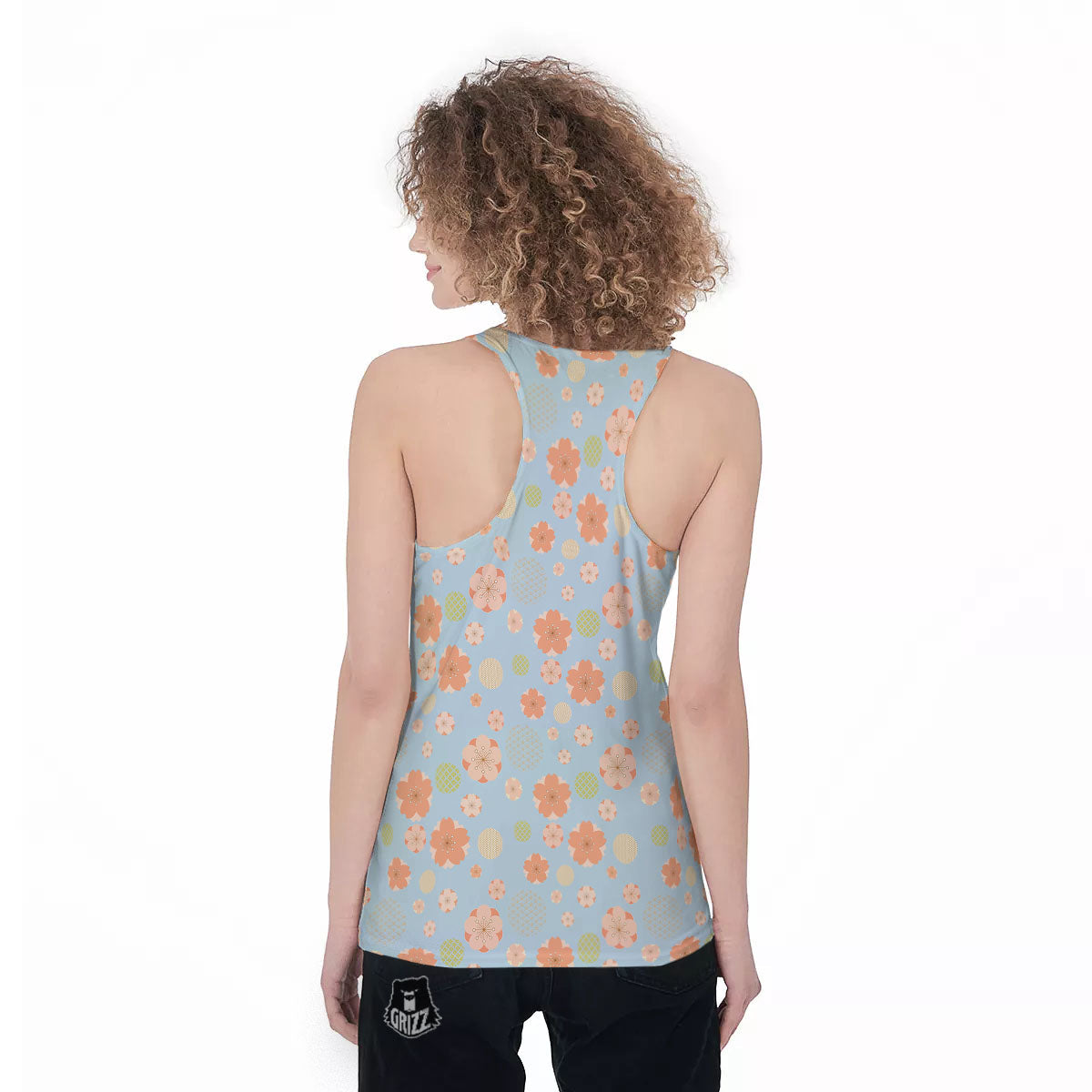 Kimono Cherry Blossom Print Pattern Women's Racerback Tank Top-grizzshop