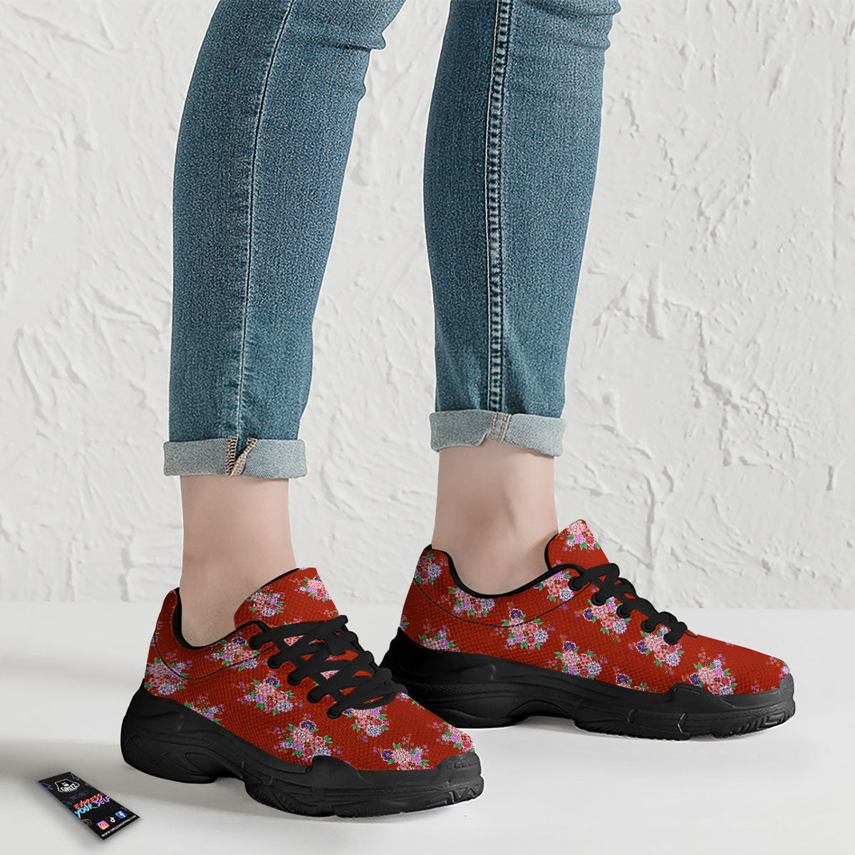 Kimono Floral Print Pattern Black Chunky Shoes-grizzshop