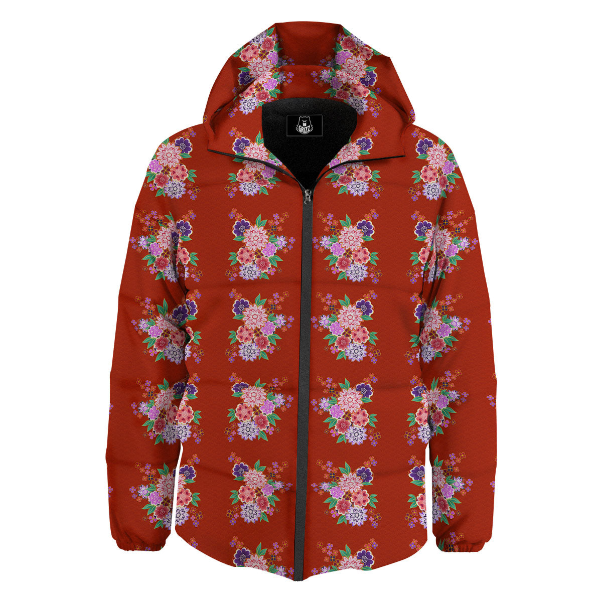 Kimono Floral Print Pattern Down Jacket-grizzshop