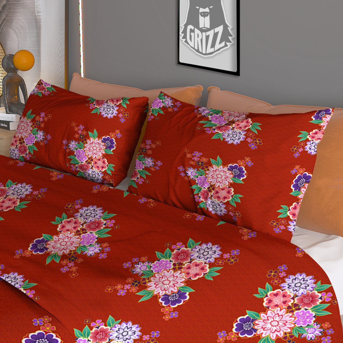 Kimono Floral Print Pattern Duvet Cover Bedding Set