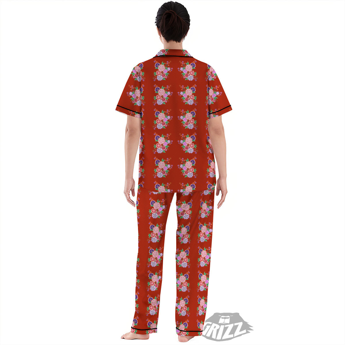 Kimono Floral Print Pattern Women's Pajamas Set-grizzshop