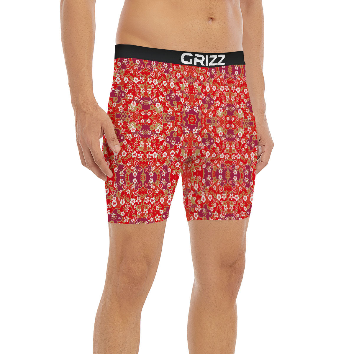Kimono Flower Print Pattern Boxer Briefs-grizzshop