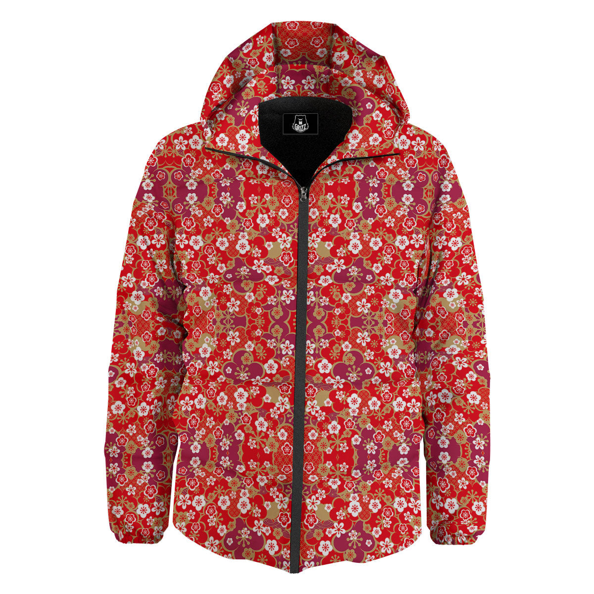 Kimono Flower Print Pattern Down Jacket-grizzshop