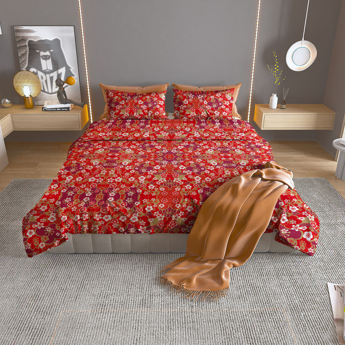 Kimono Flower Print Pattern Duvet Cover Bedding Set-grizzshop