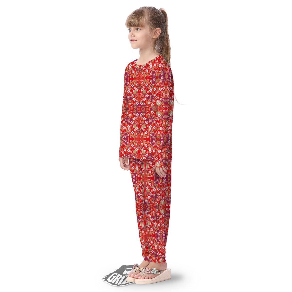 Kimono Flower Print Pattern Kid's Pajamas-grizzshop