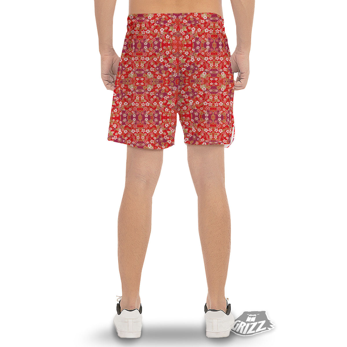 Kimono Flower Print Pattern Men's Gym Shorts-grizzshop
